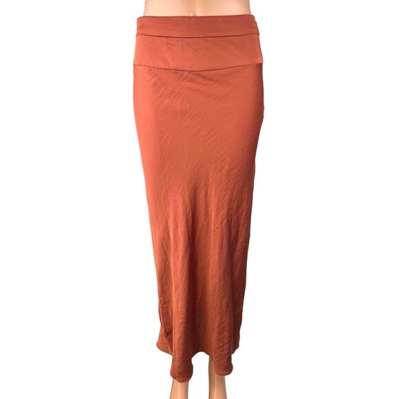 Free People Rust Orange Silk Satin Zipper Straight A-Line Maxi Slip Skirt Size 6 - Picture 1 of 6